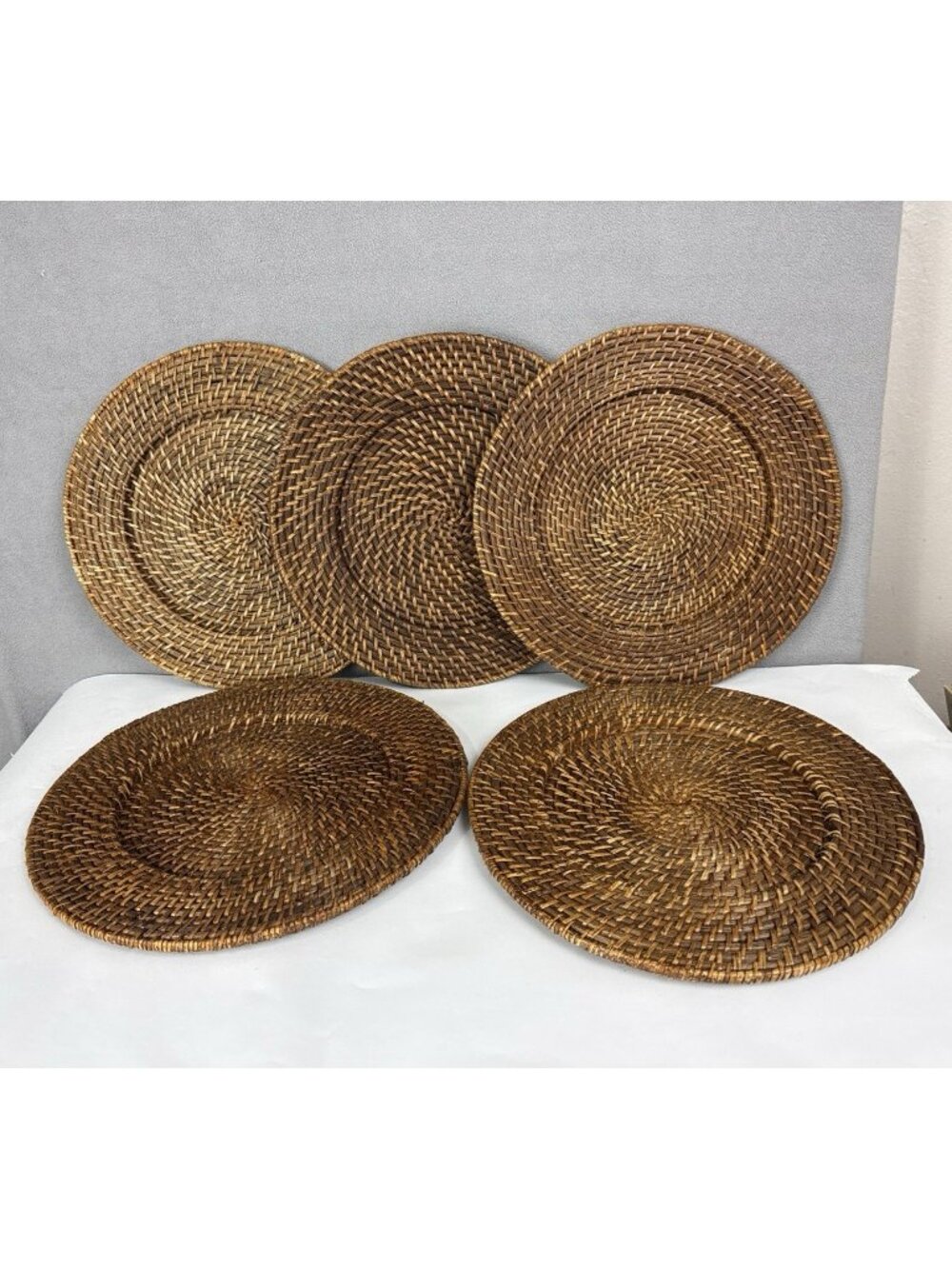 Wicker Rattan Round Charger Plates 12.5" Set of 5 woven table wall decor boho